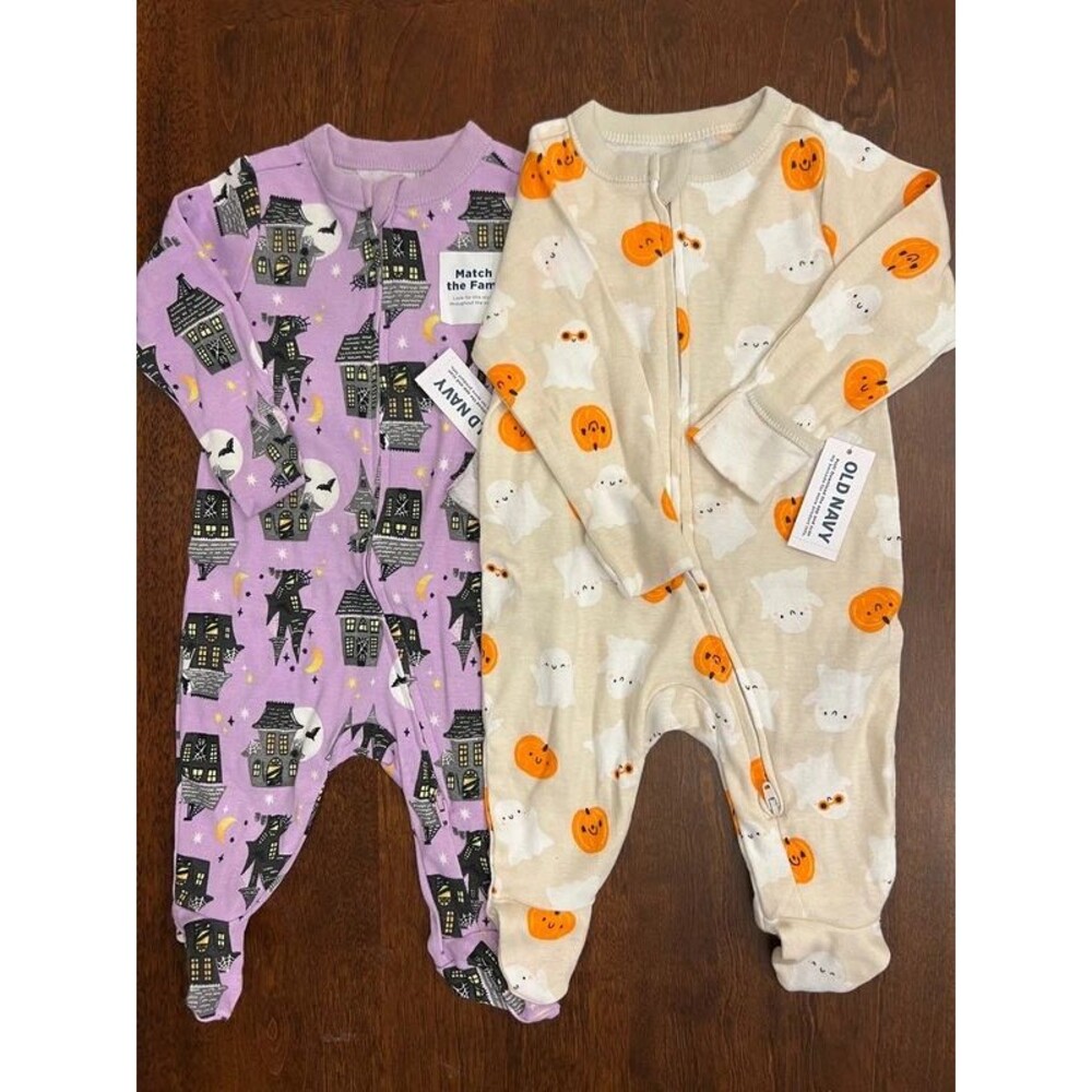 2 Baby Halloween Footie Pajamas 2 Way Zipper 100% Cotton Boy Girl Size 0-3 Month